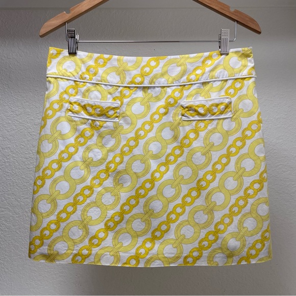 Beth Bowley Yellow Chain Link Cotton Mini Skirt Sz 8 - Picture 2 of 7
